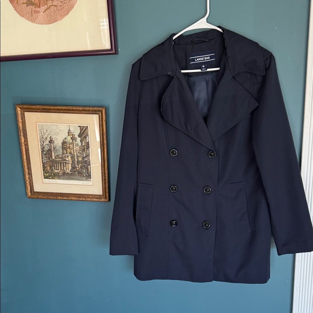 Lands' End Navy Double-Breasted Peacoat with Notch Lapel